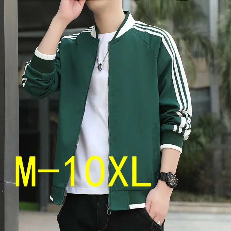 

2025 2025 Autumn Winter Baseball Collar Jacket For Men Striped Sleeve Big Size 10XL