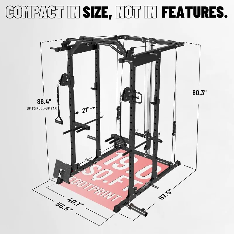 Mikolo Power Cage, Power Rack with Cable Crossover System, 1500LBS Squat Rack with LAT Pull Down System, Workout Cage