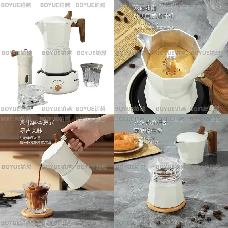 Italian Moka Pot Stovetop Espresso Maker Double Valve Aluminum Coffee Percolator Household Manual Brewing Set Kitchenware