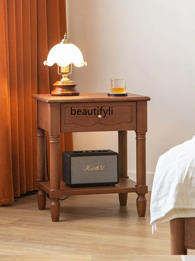 zxqRetro الفرنسية الكرز الخشب الصلب خزانة بجانب السرير الأوسط والقديمة شقة صغيرة غرفة نوم السرير خزانة التخزين #6