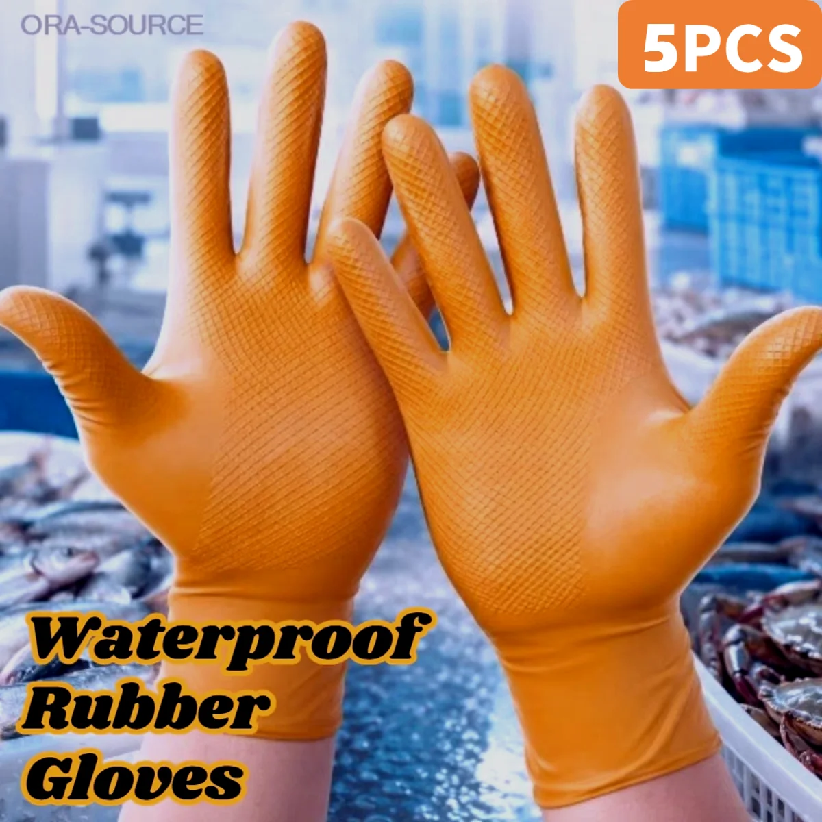 5 Pairs of Rubber Latex Gloves Fish Processing Waterproof Wear Resistant Kitchen Cleaning Washing Beauty Salon Protective Heavy