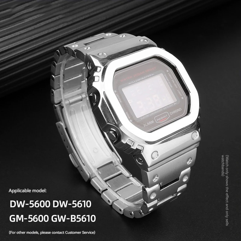 Stainless steel metal Bezel watch Case + Strap For Casio G-SHOCK DW5600 GW-B5600 GWM5610 Series Modified Suit watchband+Tool