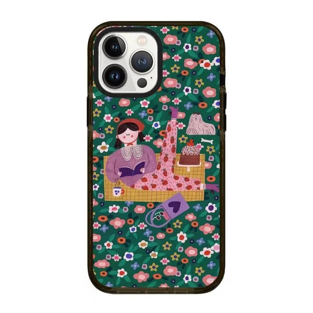 

Cartoon Picnic Girl 2.0 Acrylic Black Border Phone Cover for IPhone 12 13 14 15 16 17 Pro Max Case for IPhone 17 Air