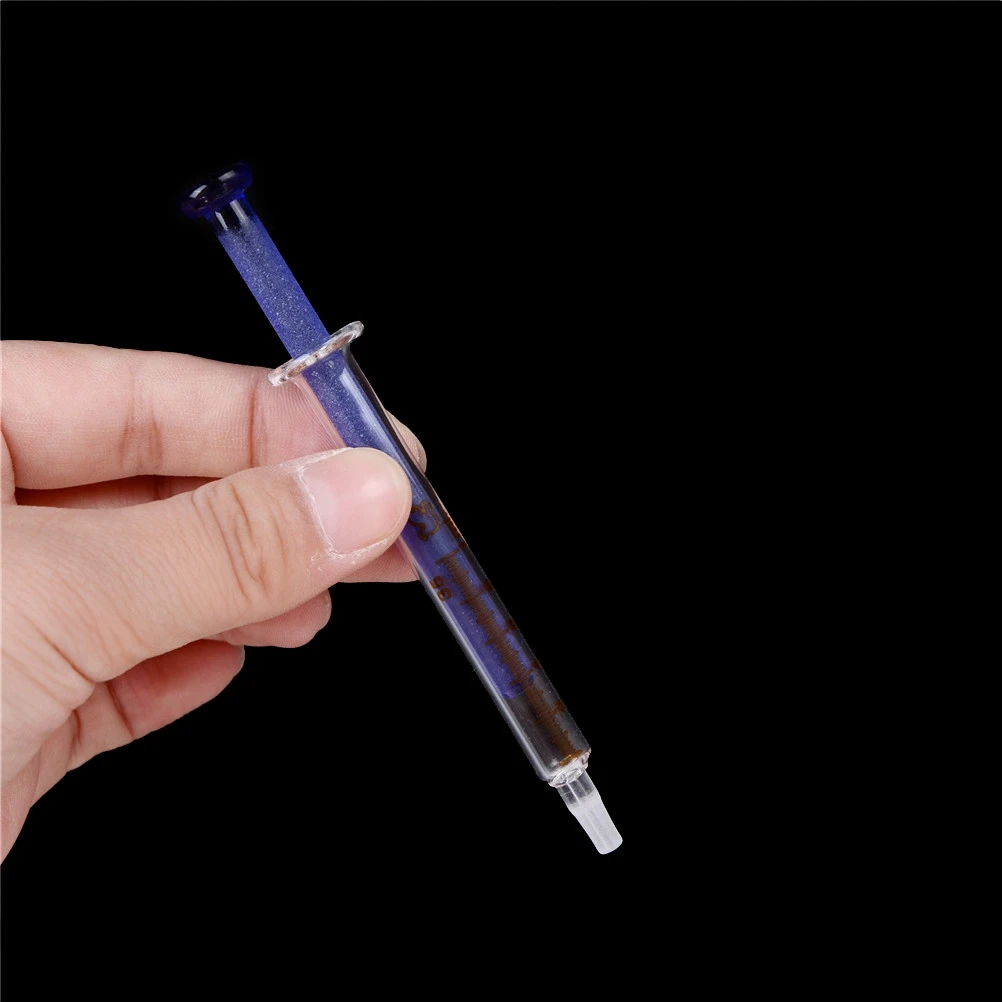 Syringe caliber:4mm Capacity:1mL Blue Glass Syringe Injector Lab Glassware Sampler