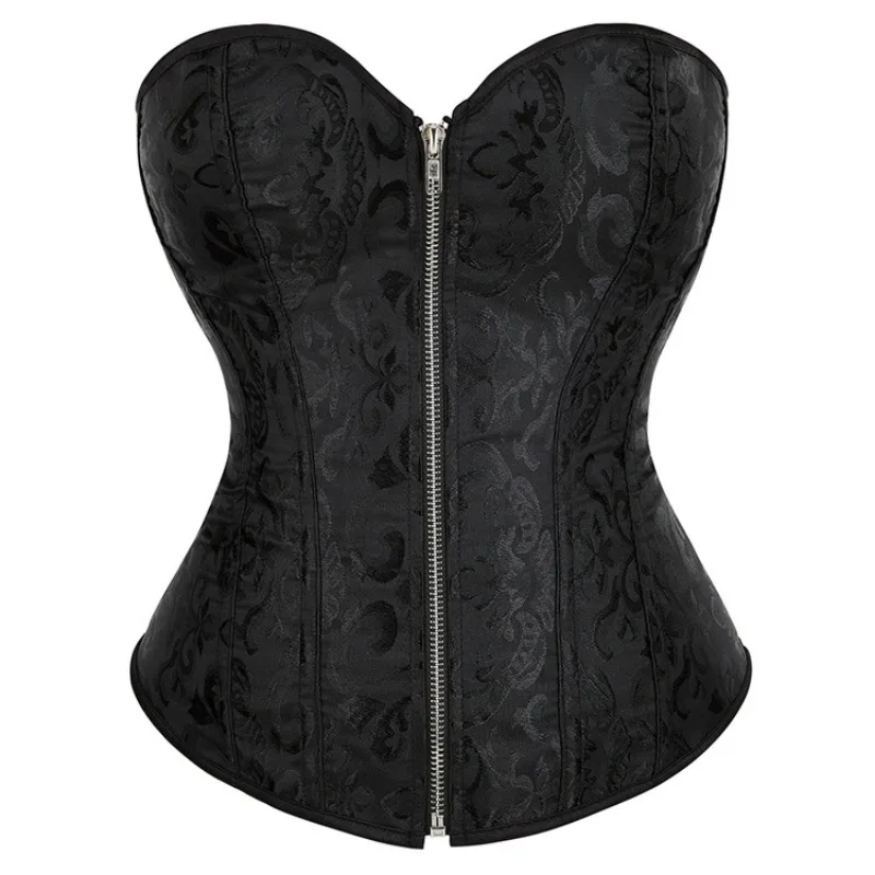 

Corset Plus Size Women Bustiers Top Sexy Zipper Medieval Vintage Flower Print Lingerie Corselet Lace up Korsett Black White