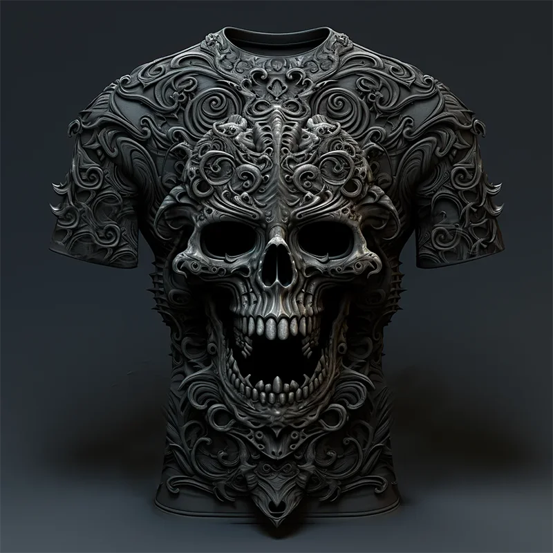 Retro T-Shirts For Men Clothing 3d Skull Print Trend Men\'s T-Shirt New Designs Short Sleeve Tees 2024 Oversized Male Tshirts 4XL