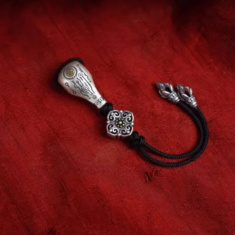 Conector de tres vías con cabeza de Buda estilo tibetano vintage, diseño de nube y flor de kumquat estilo tibetano, 11 mm, plateado, para oración budista