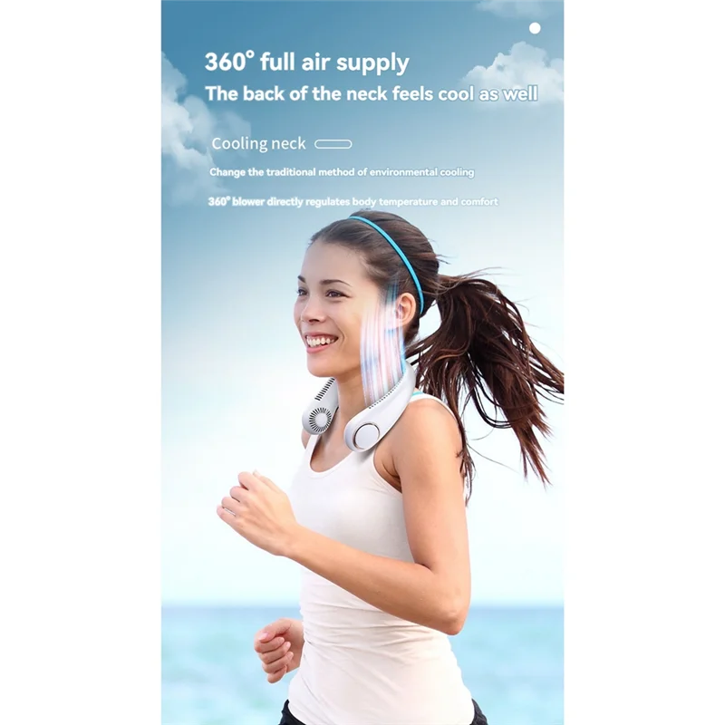 

ABRS-Portable 3-Speed Wind Speed Neck Fan 3W Powerful Adjustable Bladeless Fan Dual-Turbine Surround Wind