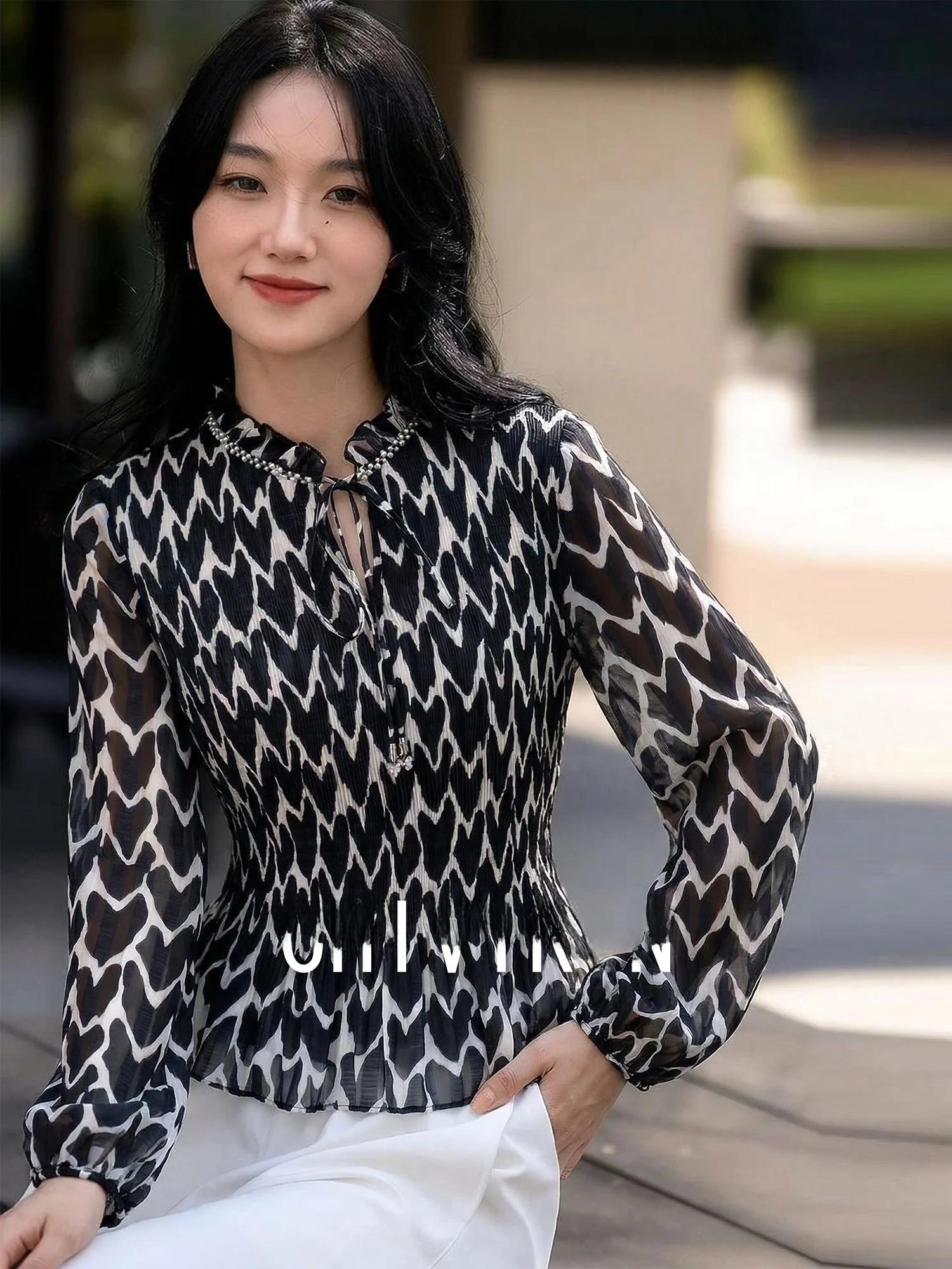 

Chivirin Элегантная женская рубашка свободного кроя с длинным рукавом и принтом, с эффектом похудения, повседневная модная футболка, летняя новинка