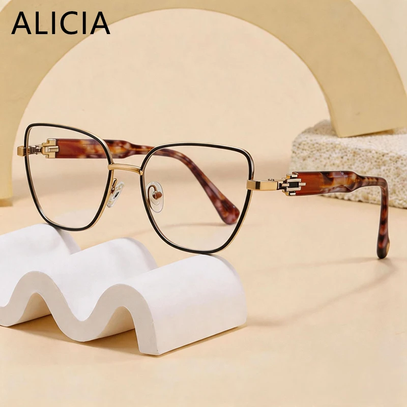 ALICIA Fashion Retro-Brillen, luxuriöse, ultraleichte optische Korrektionsbrillen aus reinem Titan, Polygon-Design, für Damen und Herren, 5313