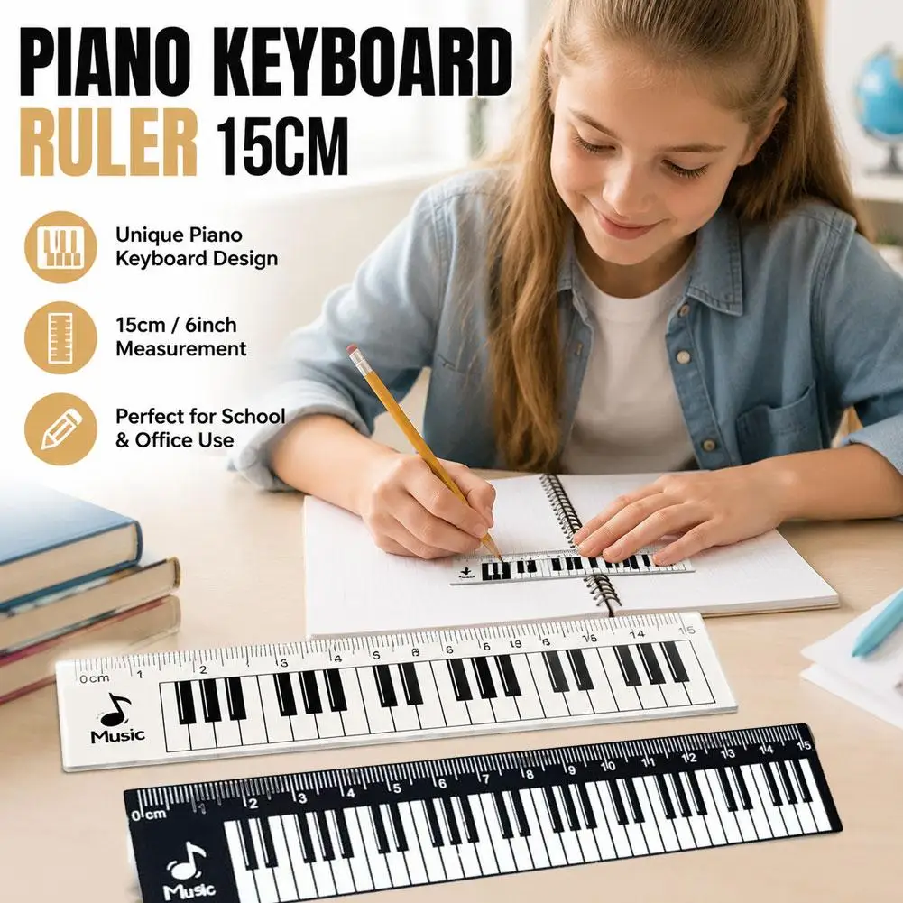 Creative Music Ruler 15cm, Piano Design Measuring Tool & Bookmark, for Musicians, Office, School Stationery Supply