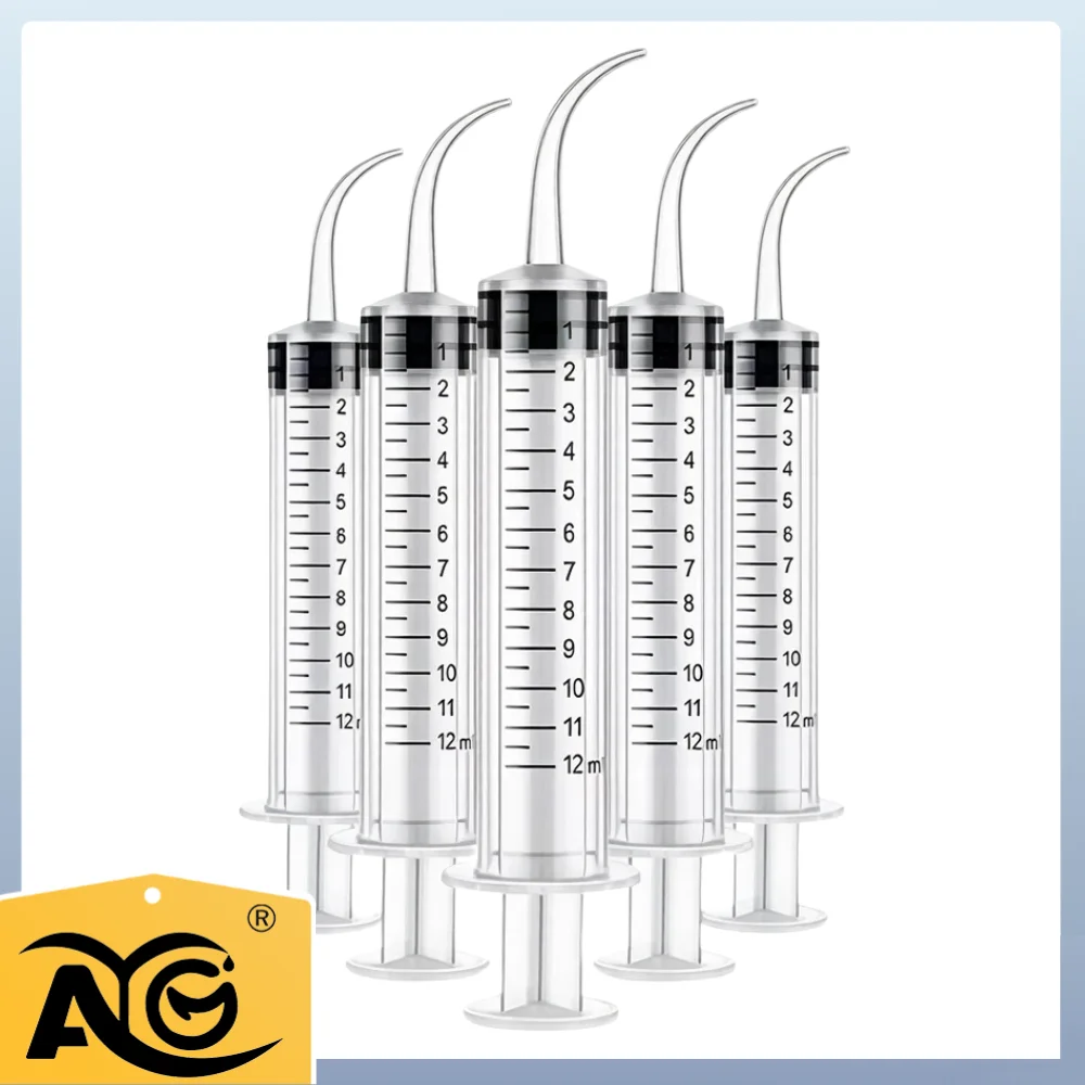 5PCS AG Dental Syringe Disposable 12cc/ml Dental Irrigation Syringe with Curved Tip for Oral Fragrance-Free, Measurement Marking