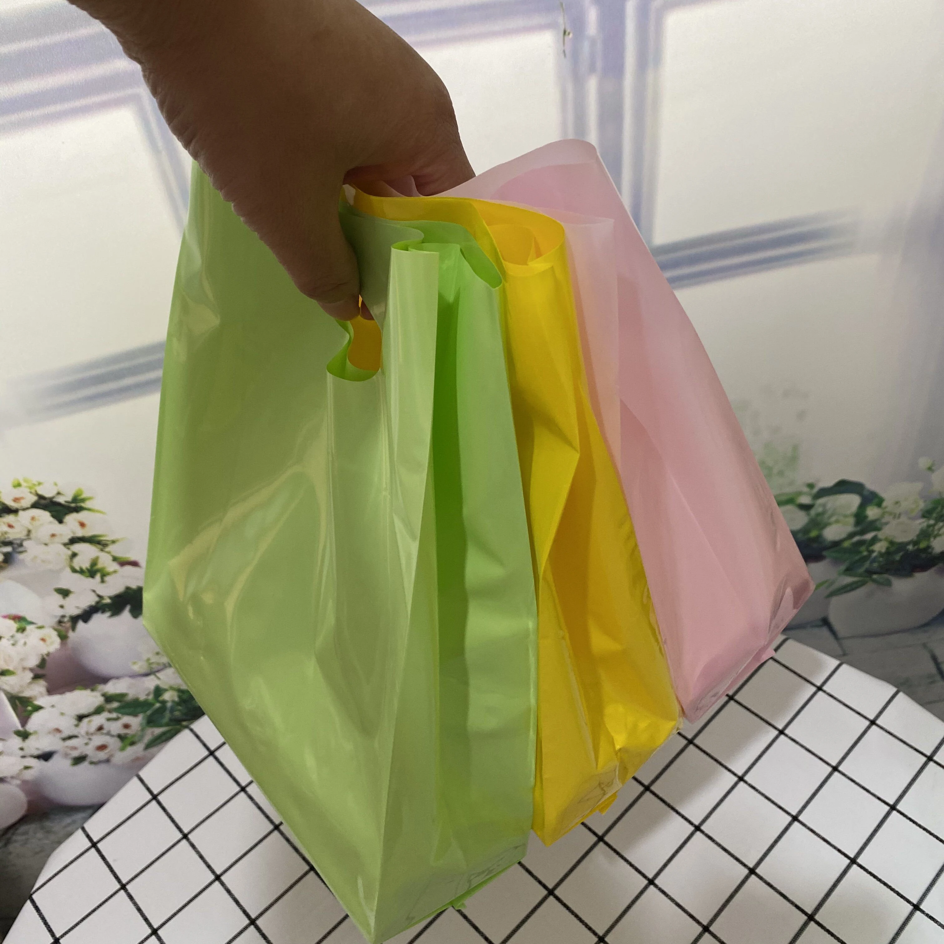 Pink Plastic Bag With Handle Jewelry/Clothing/Cosmetic Packaging Gift Bag Pink Small Bag for Dessert/Snacks/Takeaway 50Pcs/lot