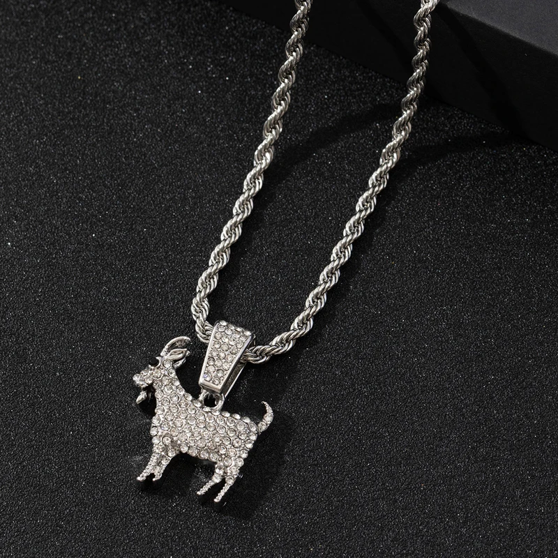 Fashion Gold Silver Plated Goat Pendant Necklace Hip Hop Tennis Chain Necklaces For Women Mens Gifts Motivation Jewelry