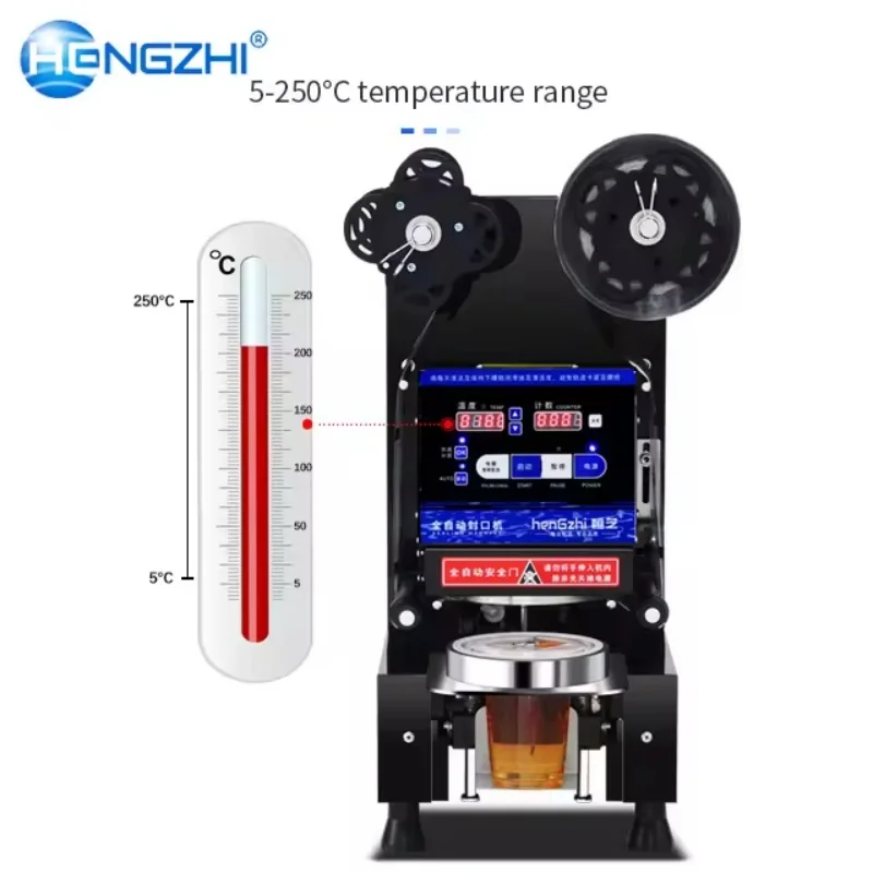 Коммерческое оборудование для общественного питания, автоматическая машина для запечатывания кофейных напитков 90 95 мм, пузырькового чая, машина для запечатывания пластиковых стаканчиков