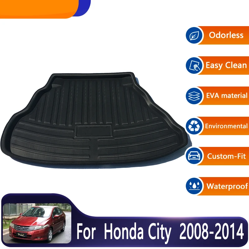 Car Trunk Easy Clean Mats For Honda City 2008~2014 Auto Rear Trunk Mats Floor Tray Boot Carpet Protective Pads Car Accessories