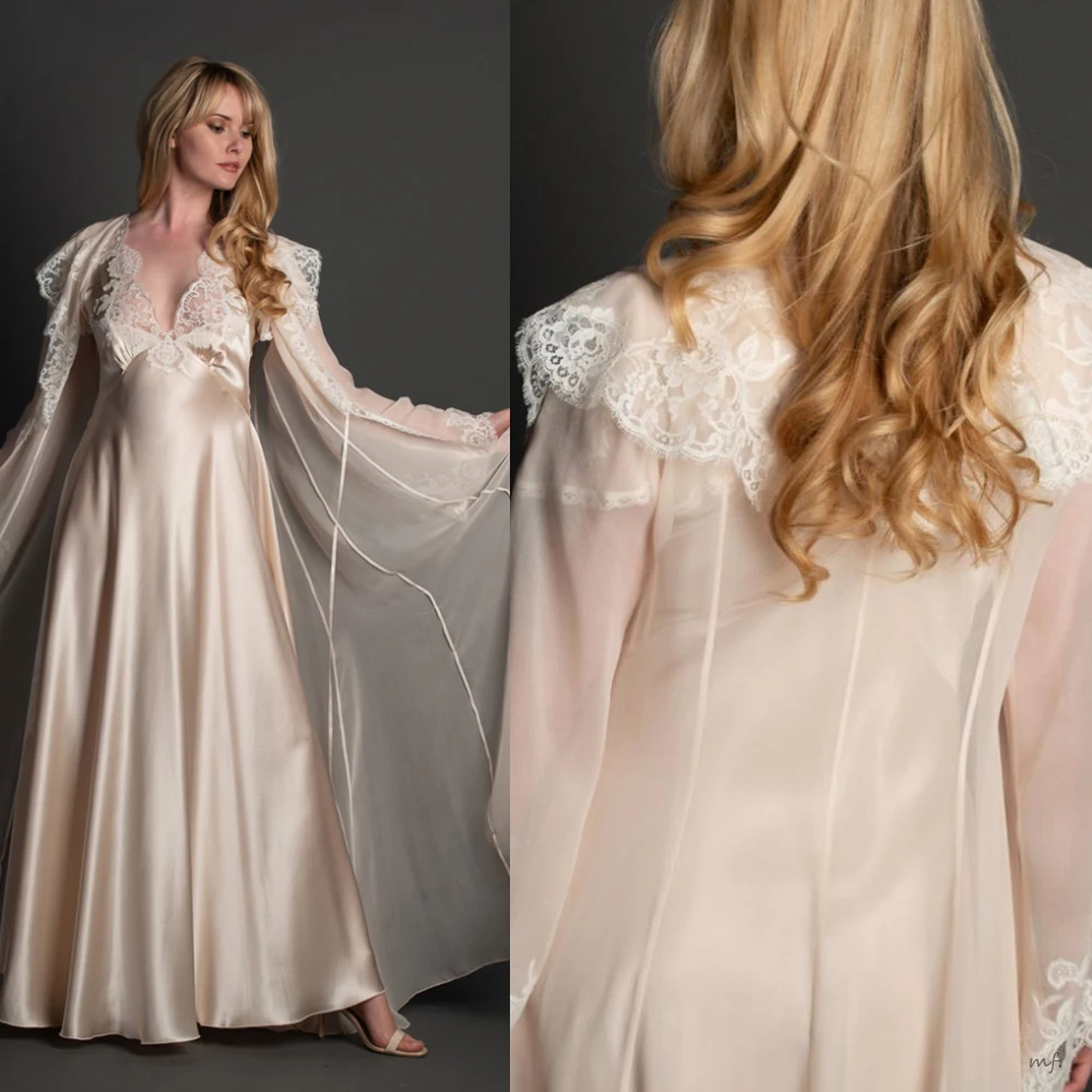 Elegant Women’s Pajamas Appliques Robes Bridesmaid Bride Robes Wedding Long Robe Bathrobe Plus Size Customized