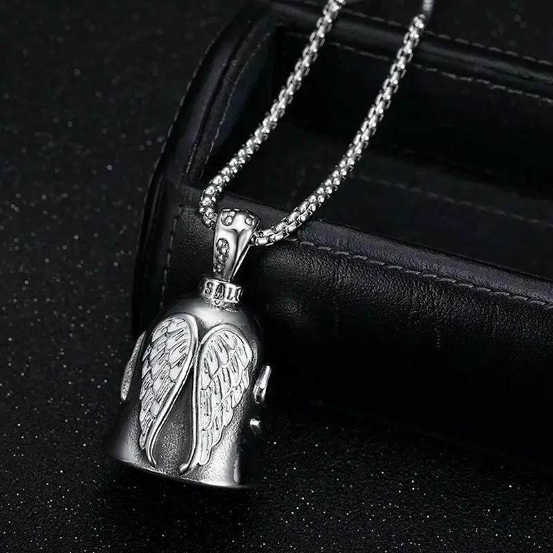 

Portable Riding Bell Angel Wings Bell Pendant Motorcycle Bell Necklace For Men Motorcycle Riding Amulet Accessories Jewelry