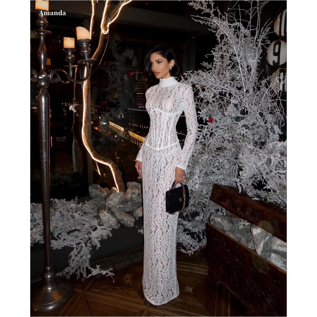 

Amanda Customized White Lace Prom Dress Long Sleeve Mermaid Formal Evening Gown Floor Length vestidos de noche for Women 2026