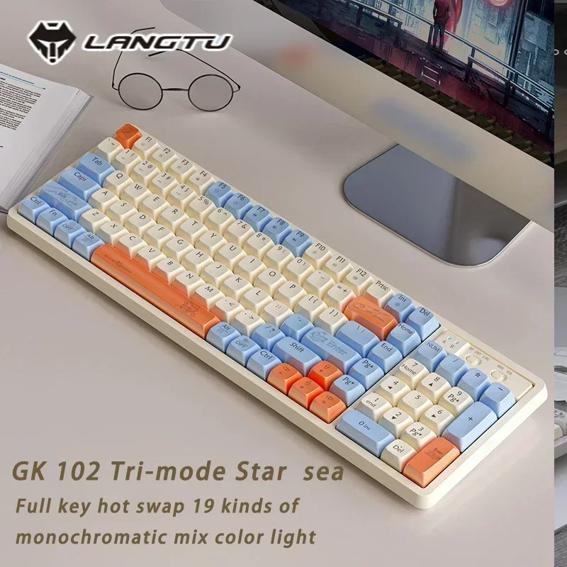 Langtu GK102 Mechanical Keyboard 102-Key Multi-Color RGB Bluetooth Wireless Customizable PC Gaming Keyboard - Ideal Gift Gamer