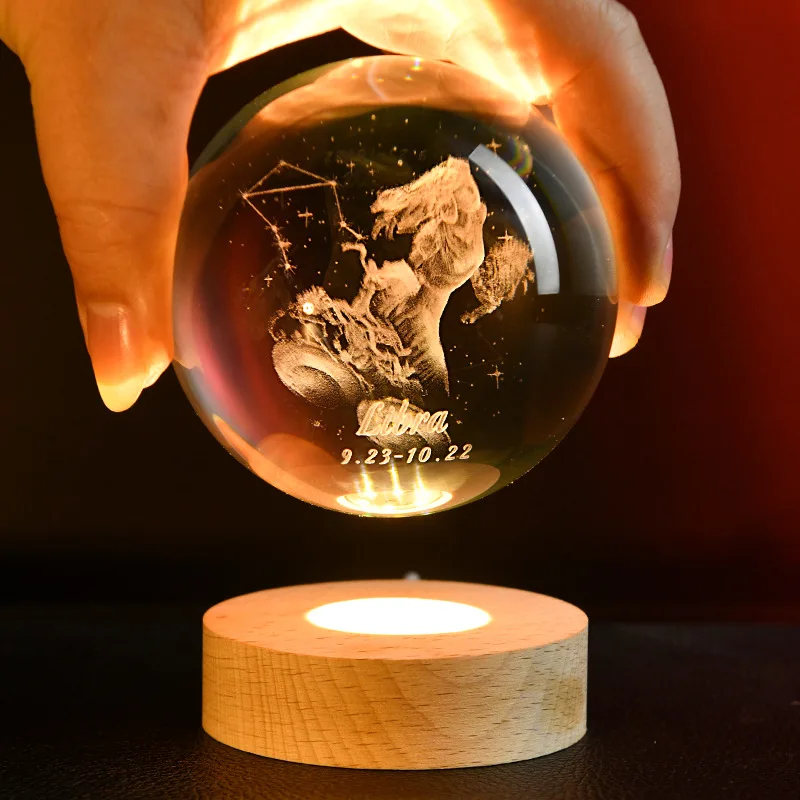 Creative 3D Crystal Ball 12 Constellations Night Light Colorful Light Atmosphere Lamp Aries Taurus Gift Souvenir Home Decoration