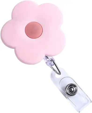 Pink Cute Badge Reels Retractable with Alligator Clip, Nurse ID Badge Holder Flowers Keys Lanyard