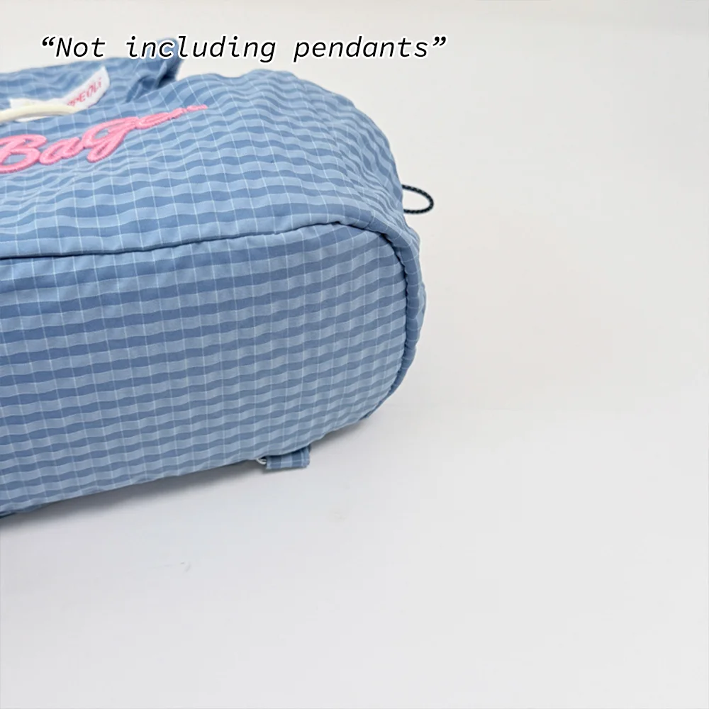 Plaid Drawstring Mini Backpack with Letter Embroidery, Light Casual Daypack, Sturdy Fabric Bag for Daily Walk & Campus Use