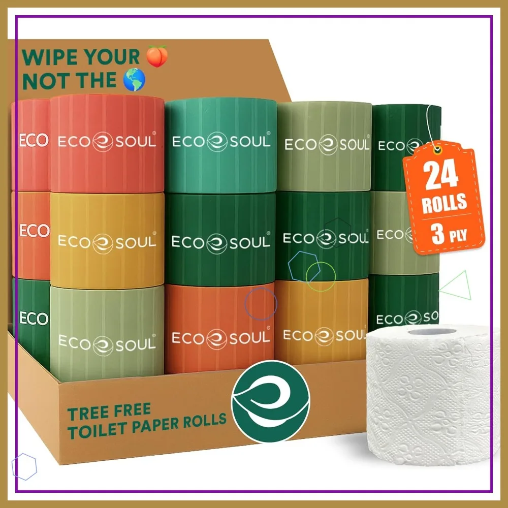 

Премиальная 3-слойная туалетная бумага из бамбука, 24 мегарулона, гипоаллергенная и безопасная для септиков, экологичная бумага для ванной комнаты