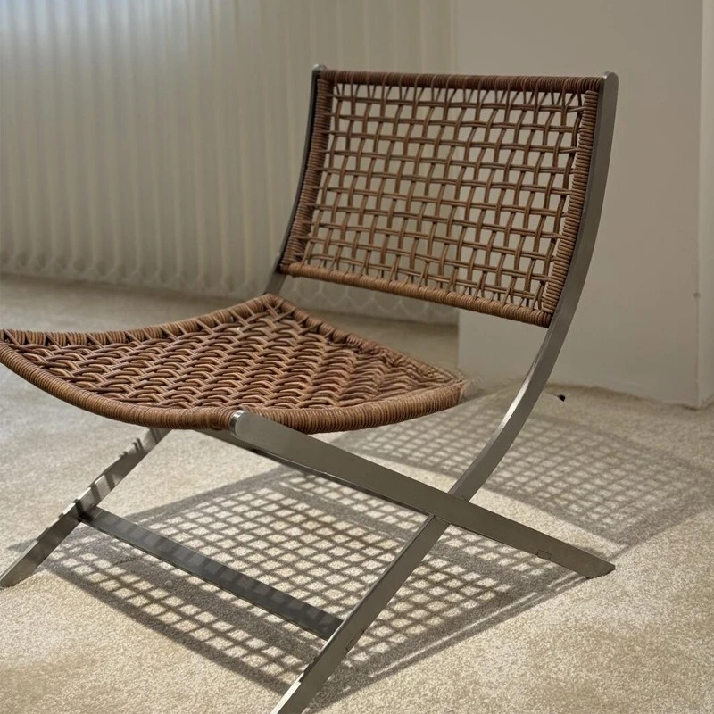 

Rattan Chair Hotel Cafe Chair Stainless Steel Metal Leisure Chair Deckchair