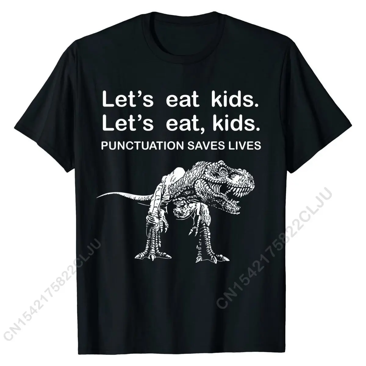 Let's Eat Kids Punctuation Saves Lives Funny Grammar T-Rex T-Shirt Men Hip Hop Printed On Tops & Tees Cotton Tshirts Summer