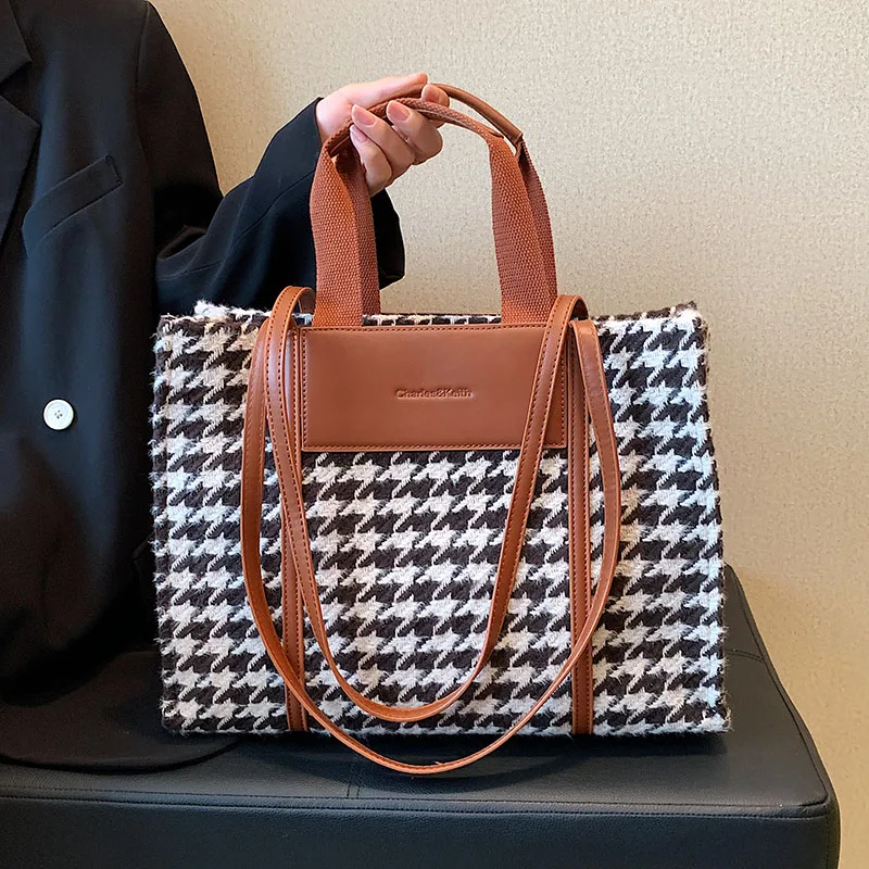 Trendy Designer Houndstooth Big Shoulder Bags Women Handbag Purse 2021 New Large CapacityLadies Casual Totes for Work Quality