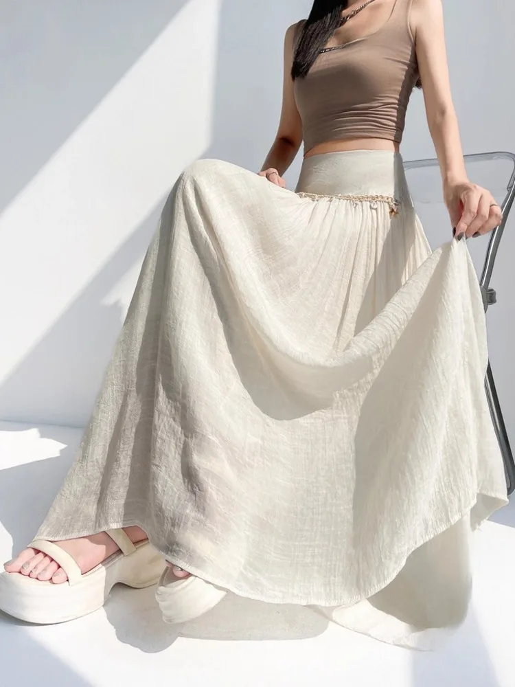 Gonne lunghe bohémien primavera estate Donna Nappa Shell Design Elastico a vita alta Spiaggia A-line Gonna Boho elegante casual