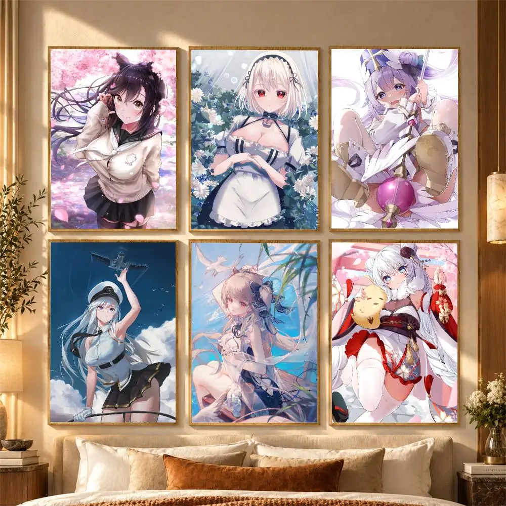 A-Azur Lane Poster Stickers Self-Adhesive Mural Wall Art Decals for Bedroom Living Room Home Painting Decor Gift