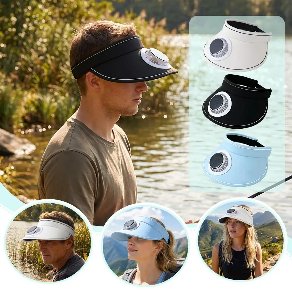 Solar Powered Fan Sun Hat For Men Women Summer Cooling Visor Cap Wide Brim UV Protection Outdoor Camping Fishing Hiking Sun Hat