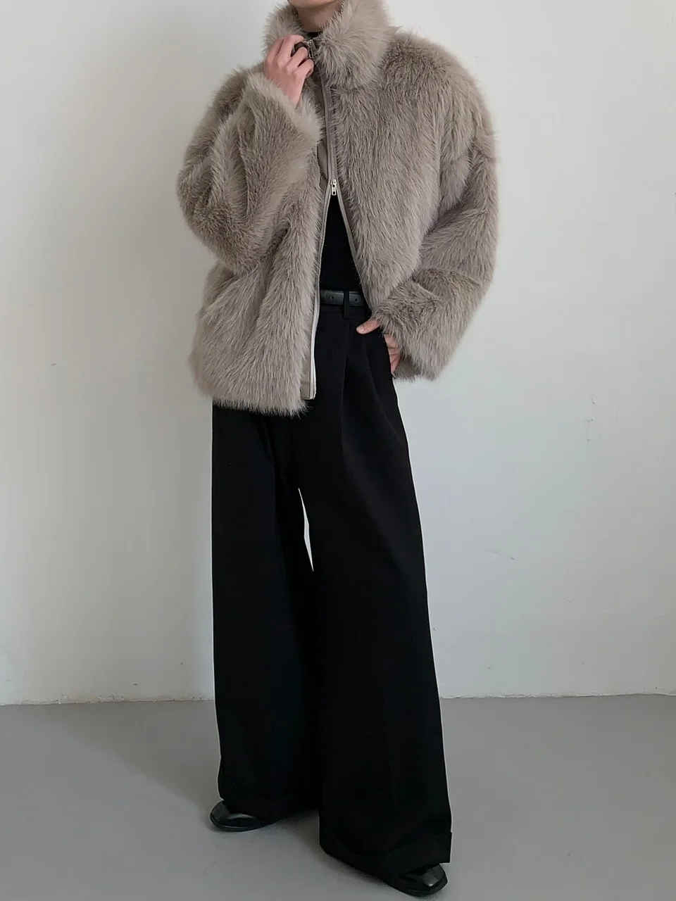 2025 Autumn Winter New Eco-Friendly Fur Cardigan Jacket Stylish Men's Warm High-End Fashion Trend Zipper Stand Collar Jacket