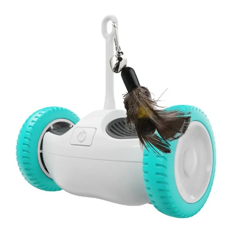 USB Rechargeable RC Cat Toy Car with LED Light Auto Induction Interactive Feather Teaser Stick for Pet Boredom Relief