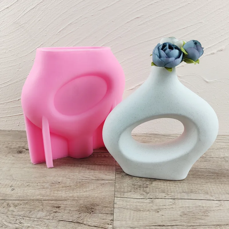 Creative Circular Vase Pen Holder Silicone Mold Scented Molds For Gypsum and Concrete Stone Carving Art Ornaments Homemade