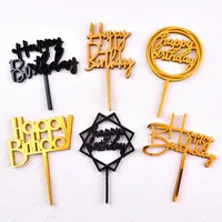 10pcs Ins Golden Happy Birthday Cake Topper Black Acrylic Birthday Party Cake Topper Cake for Baby Shower Dessert Decoration