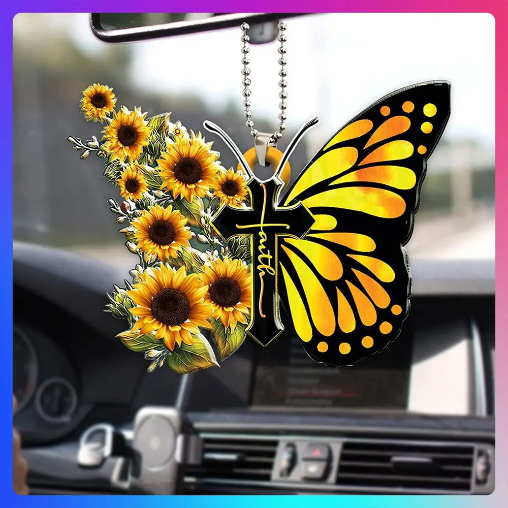 Portable Butterfly Cross Shape Design Widget Stylish Car Pendant Universal Creative Keychain Accessories Durable