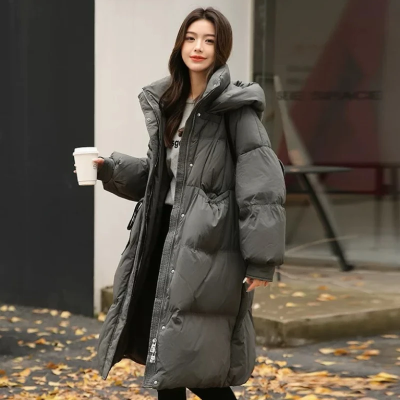 Women's Puffer Coats Winter New Down Jackets Windproof Thick Warm Hooded Outerwears Casual Trend High Street Mid-length Parker