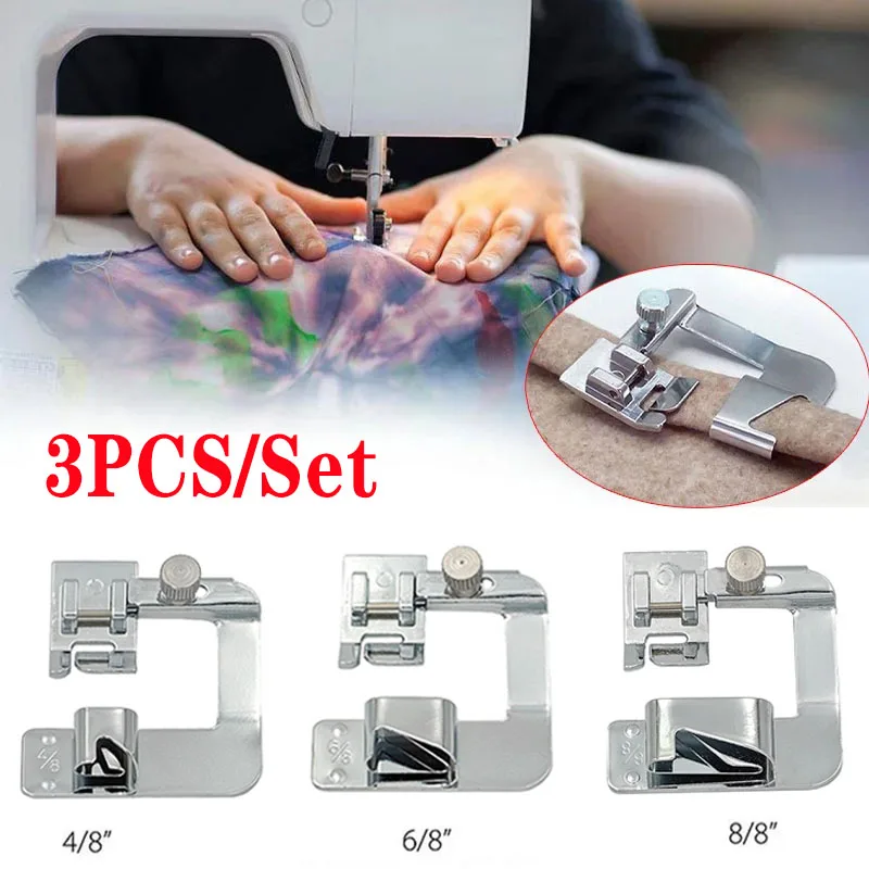 3 Pcs Adjustable Wide Rolled Hem Presser Foot Sewing Machine Foot Narrow Rolled Hemming Foot for Low Shank Sewing Machine