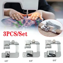 Prensatelas para dobladillo enrollado ancho ajustable, 3 uds., pie para máquina de coser, pie para dobladillo enrollado estrecho para máquina de coser de vástago bajo