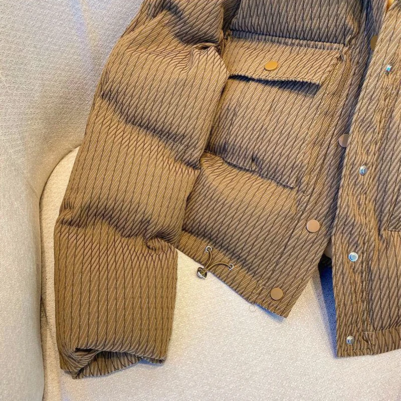 겨울 카키 두꺼운 짧은 파카 여성 느슨한 지퍼 따뜻한 파카 자켓 여성 패션 버튼 스탠드 칼라 파카 여성