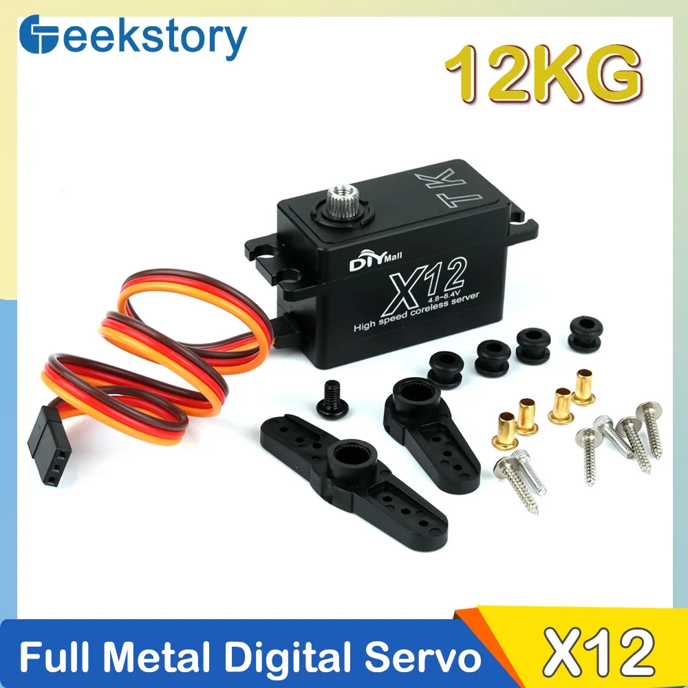 12KG X12 Short Body Digital Servo 180°/270°/360° Coreless Motor Stainless Steel Gear Full Metal Servo for 1/8 1/10 RC Car Truck