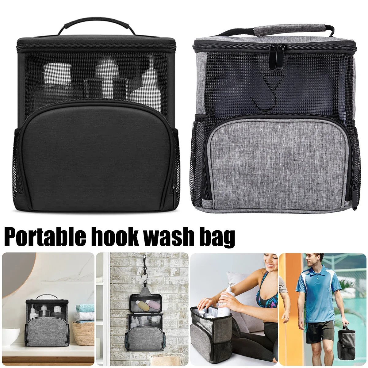 Douche Caddy Tas Draagbare Hangende Douche Tote Bags met Haak Reistoilettas Make-up Organizer Pouch Cosmetische Tas