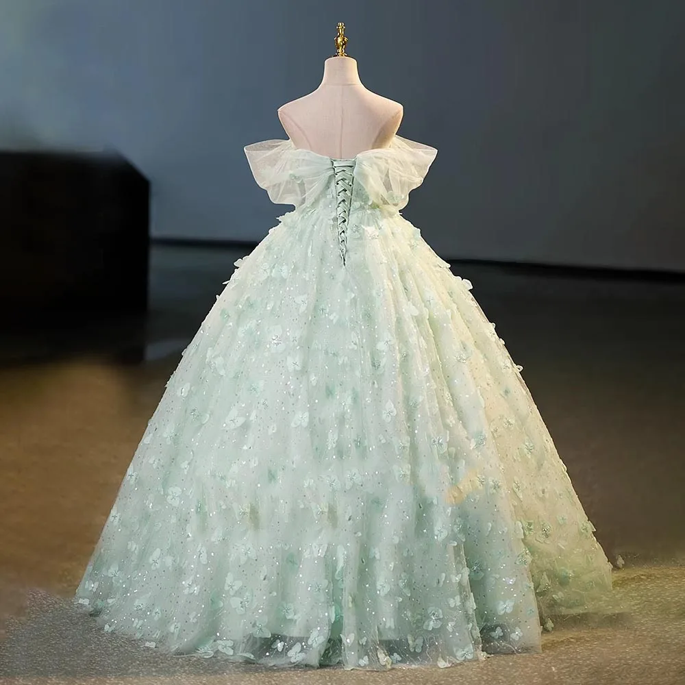 2023 baru Green Vestido De qudupa klasik bahu terbuka panjang-panjang gaun pesta dengan kupu-kupu elegan Robe De Bal Soiree