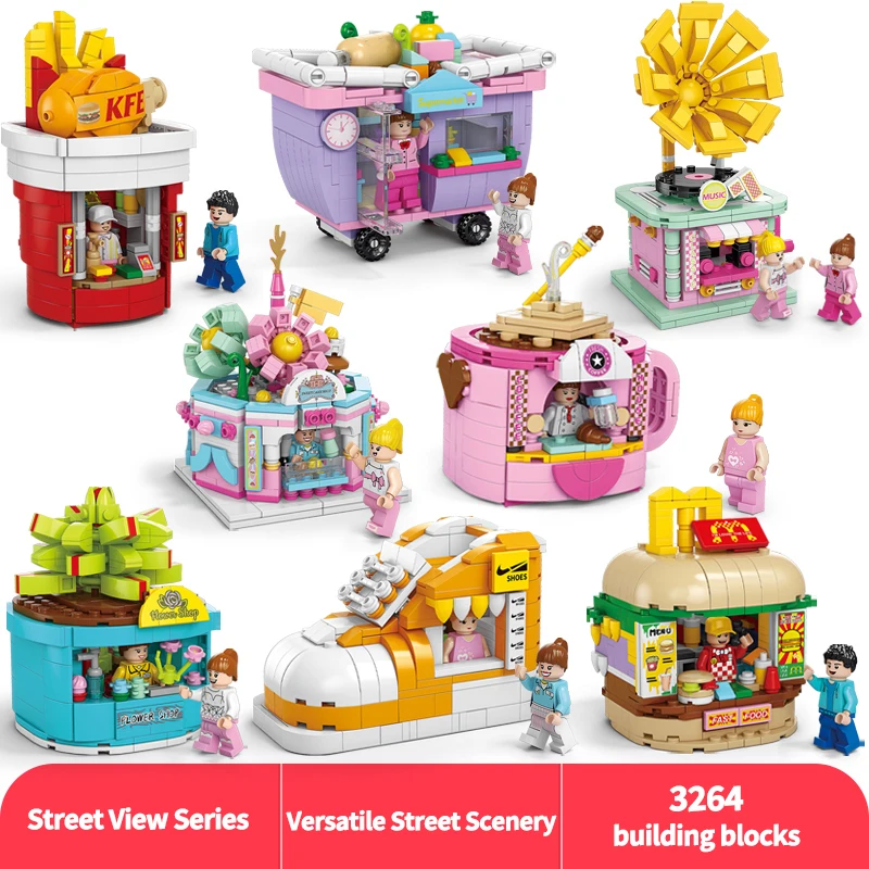 2024 Mini Street View  Building Blocks Toy Set Series Creative Building Blocks Toys Model Desktop Decoration For Kids Gifts