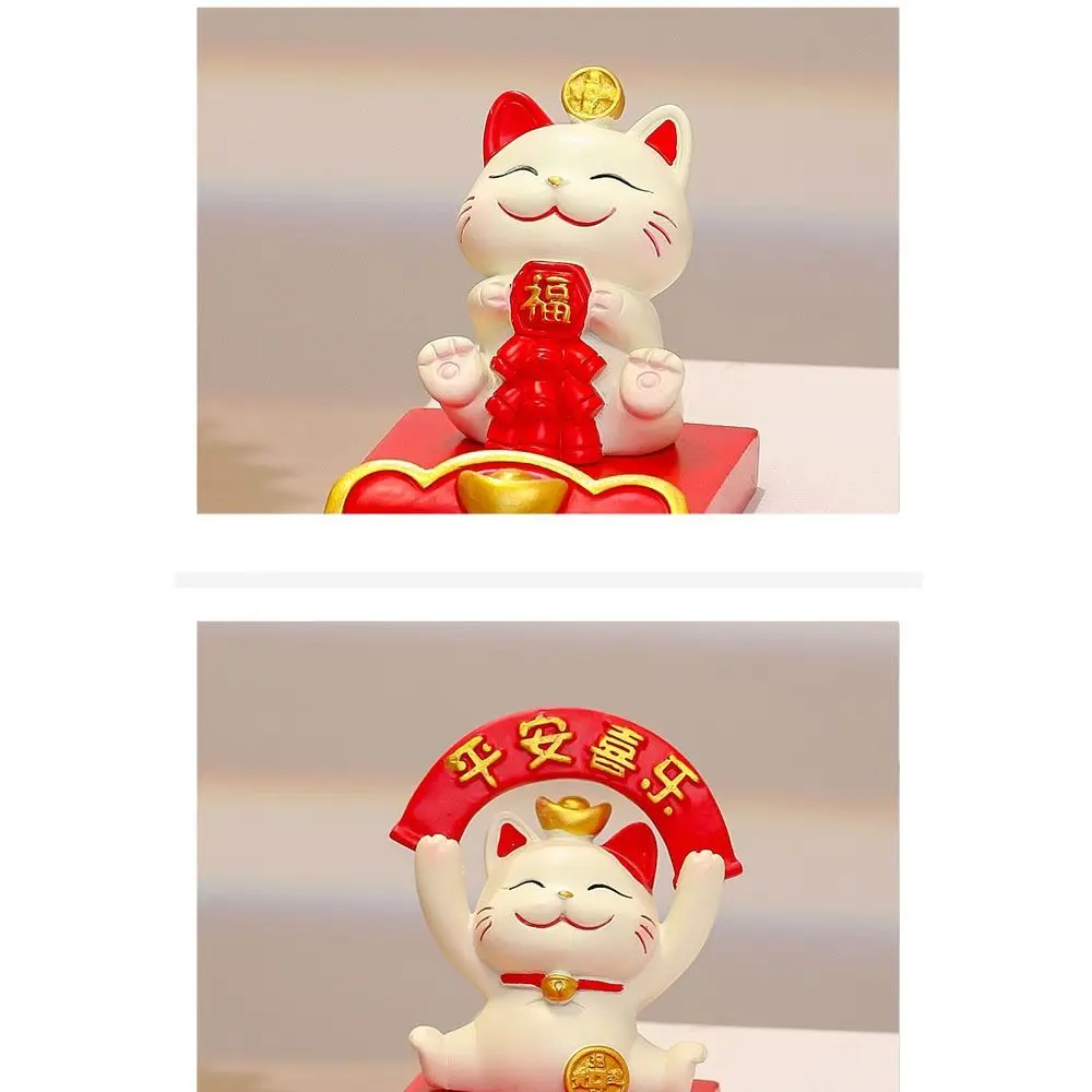 Figurine Miniature Items Lucky Cat Phone Holder Chinese Style Exquisite Animal Mobile Phone Stand Realistic Resin Crafts