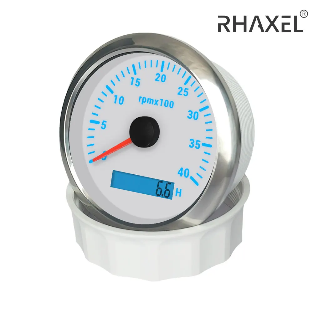 RHAXEL 85mm Tachometer RPM Meter Gauge 3K 4K 6K 7K 8K RPM with LCD Hourmeter 7 Colors Backlight 9-32V for Auto Ship Motorcycle