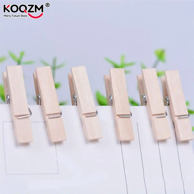 50Pcs Practical Mini Natural Wooden Clothes Photo Paper Peg Pin Clothespin Craft Clips School Office Stationery